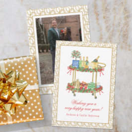 Watercolor Champagne Bar Cart Neujahr Foto Feiertagskarte