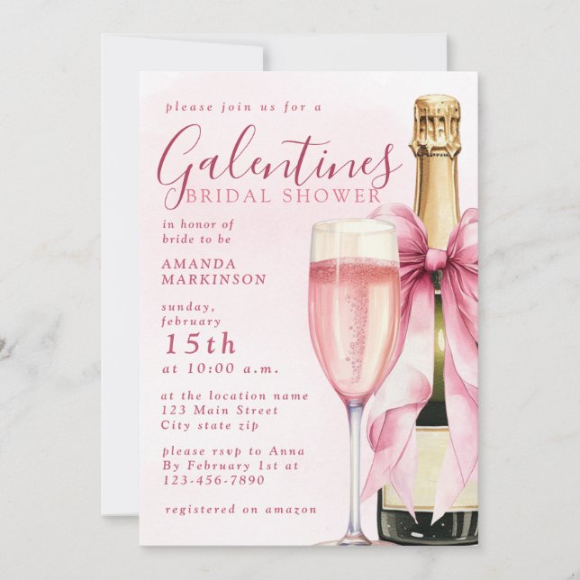 Watercolor Champagne Galentines Bridal Shower Einladung (Vorderseite)
