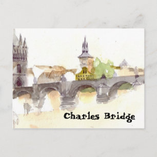 Watercolor Charles Bridge Postcard Postkarte