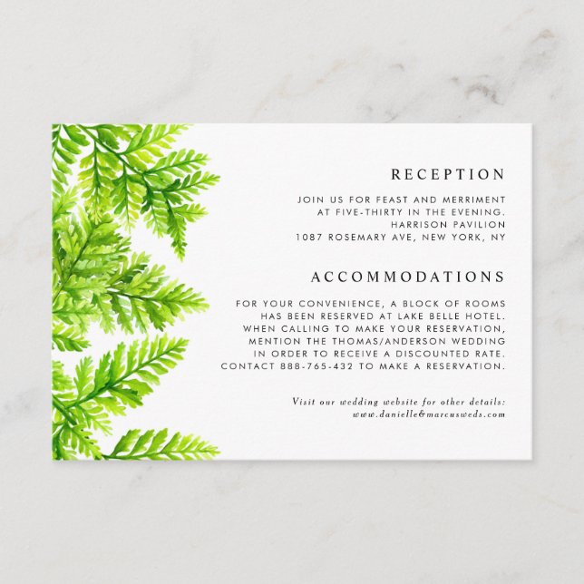 Watercolor Chartreuse Green Ferns Wedding Details Begleitkarte (Vorderseite)