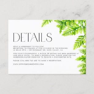 Watercolor Chartreuse Green Ferns Wedding Details Begleitkarte