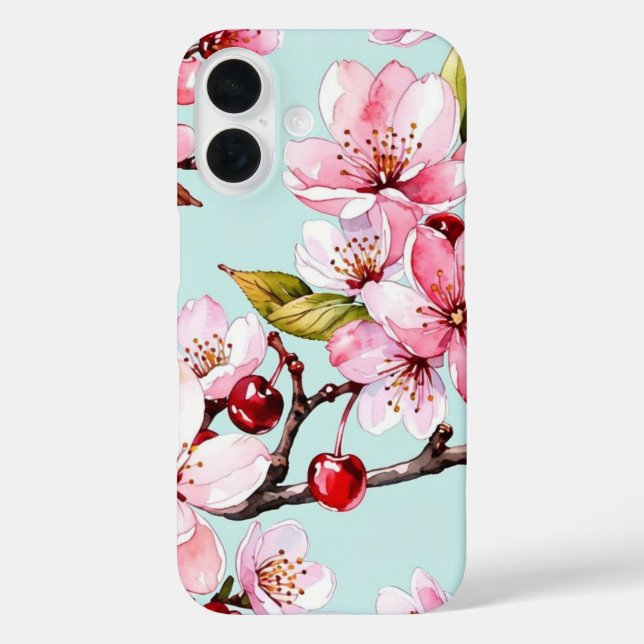 Watercolor Cherry and Flowers Case-Mate iPhone Hülle (Rückseite)