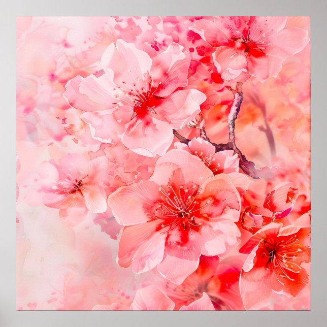 Watercolor Cherry Blossom Bliss Poster (Vorne)