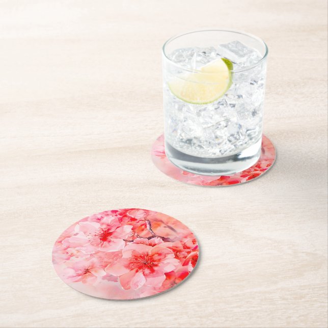 Watercolor Cherry Blossom Bliss Runder Pappuntersetzer (Vor Ort)