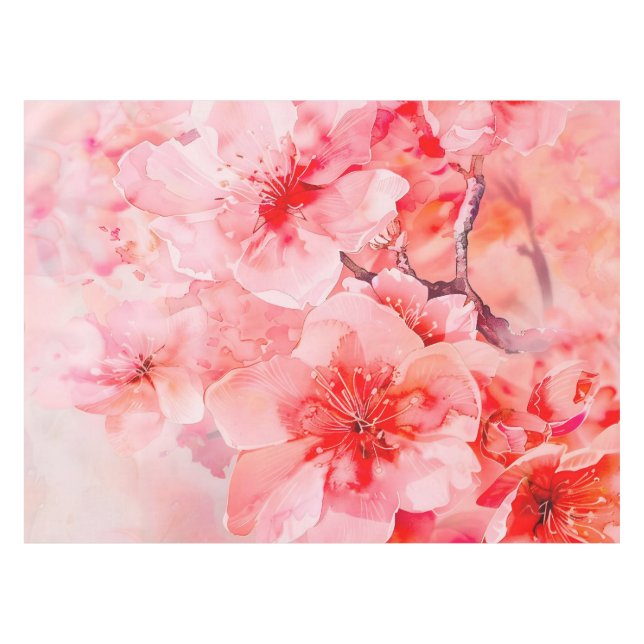 Watercolor Cherry Blossom Bliss Tischdecke (Vorderseite (Horizontal))