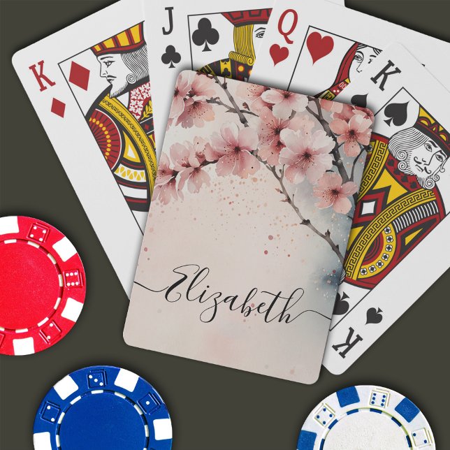 Watercolor Cherry Blossom Floral Girl Name Spielkarten (Von Creator hochgeladen)