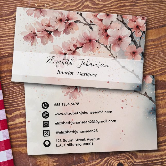 Watercolor Cherry Blossom Floral Girl Name Visitenkarte (Von Creator hochgeladen)