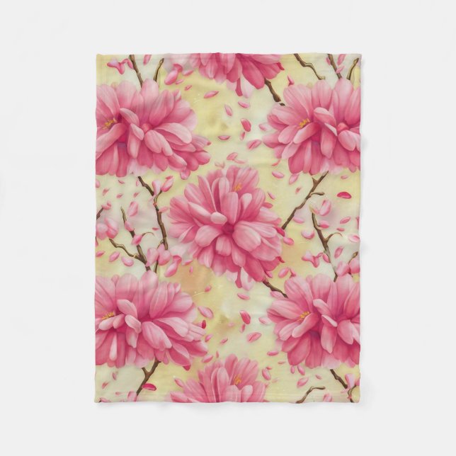 "Watercolor Cherry Blossom Floral Pattern" Fleecedecke (Vorderseite)