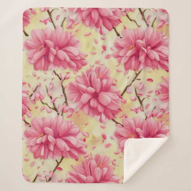 "Watercolor Cherry Blossom Floral Pattern" Sherpadecke (Vorderseite)