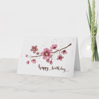 Watercolor Cherry blossom Happy Birthday Karte