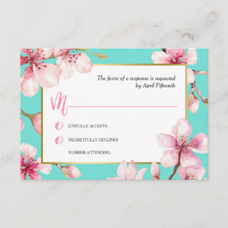 Watercolor Cherry Blossom Wedding RSVP Karte