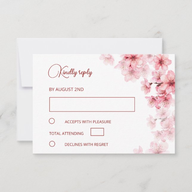 Watercolor Cherry Blossom  Wedding RSVP Karte (Vorderseite)
