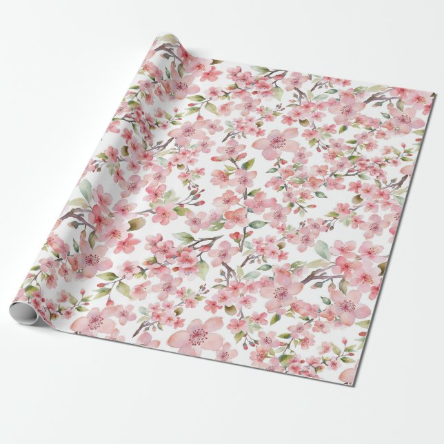 Watercolor Cherry Blossom Wrapping Paper Geschenkpapier (Ungerollt)