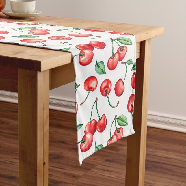Watercolor Cherry Long Table Runner Großer Tischläufer (Beispiel)