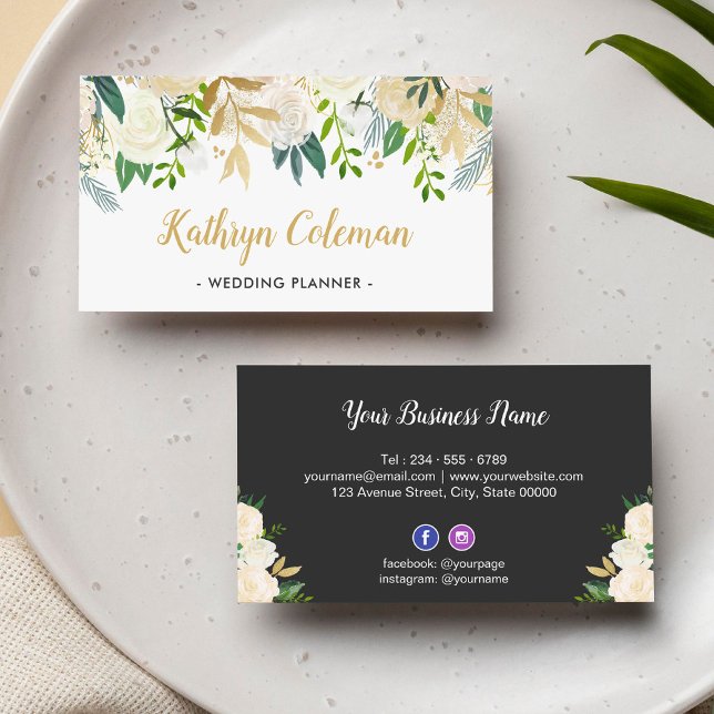 Watercolor Chic Cream Floral Wedding Event Planner Visitenkarte (Von Creator hochgeladen)