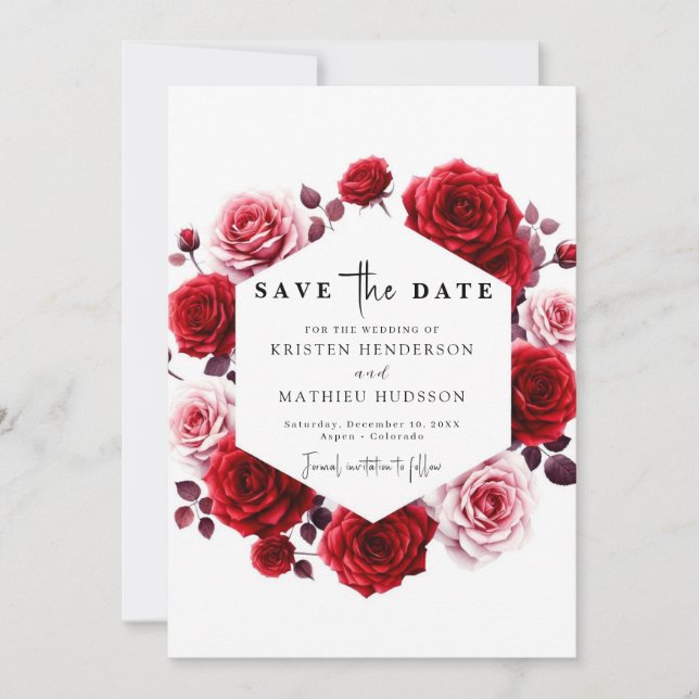 Watercolor Chic Crimson Red Wedding Save The Date (Vorderseite)