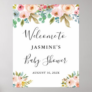 Watercolor Chic Floral Baby Shower Welcome Sign Poster