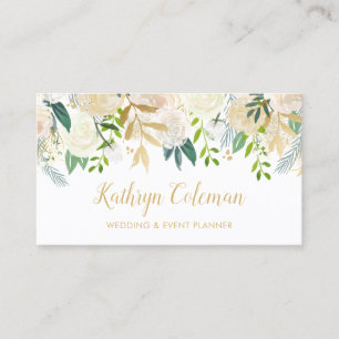 Watercolor Chic Floral Gold Hochzeitsplaner Visitenkarte