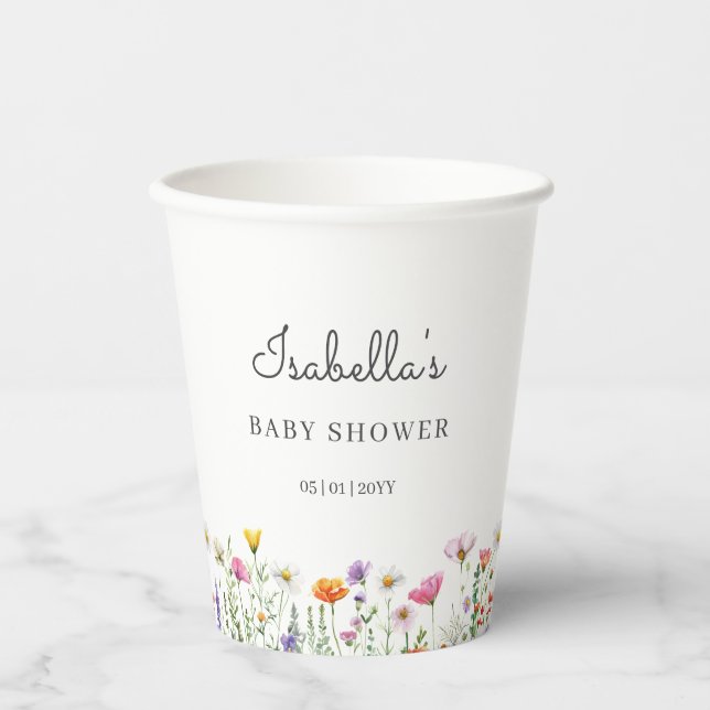 Watercolor Chic Wildflower Baby Shower Pappbecher (Vorderseite)