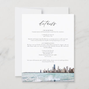 Watercolor Chicago Skyline Wedding Details Karte