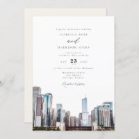 Watercolor Chicago Skyline Wedding Einladung