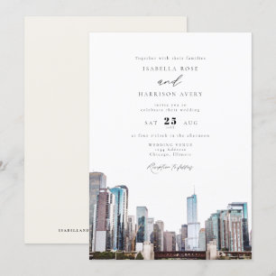 Watercolor Chicago Skyline Wedding Einladung