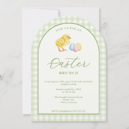 Watercolor Chick And Eggs Green Easter Brunch Einladung