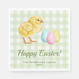 Watercolor Chick And Eggs On Green Happy Easter Serviette