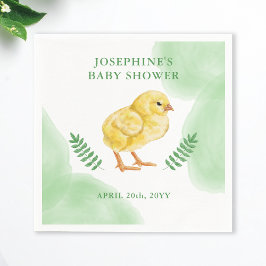 Watercolor Chick And Green Leaves Baby Shower Serviette