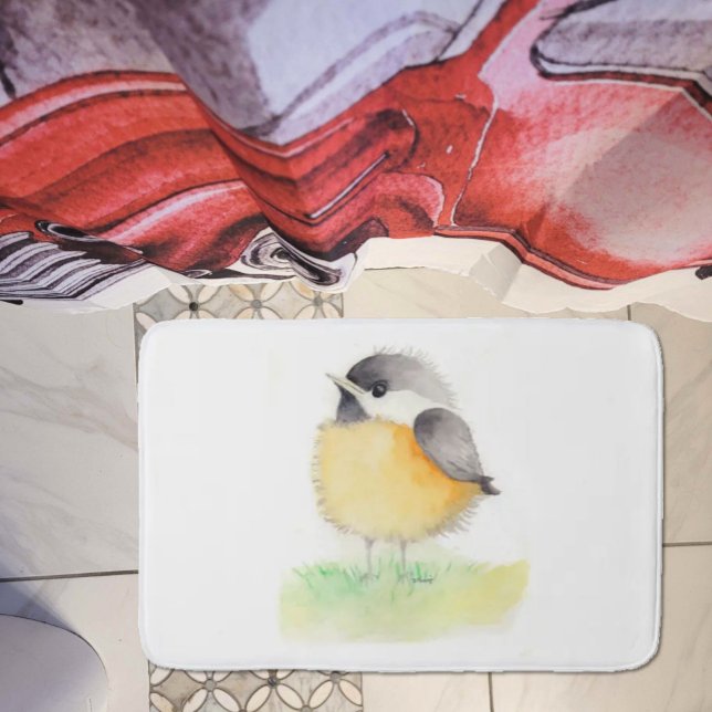 Watercolor Chickadee Badematte (Von Creator hochgeladen)