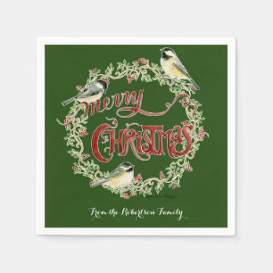 Watercolor Chickadee Birds Frohe Weihnachtsfeier Serviette