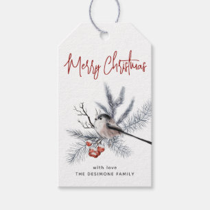 Watercolor Chickadee Frohe Weihnachts-Rote Geschen Geschenkanhänger