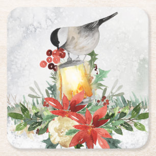 Watercolor Chickadee Rechteckiger Pappuntersetzer