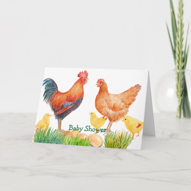 Watercolor Chicken Family Baby Shower Card Einladung (Vorderseite)