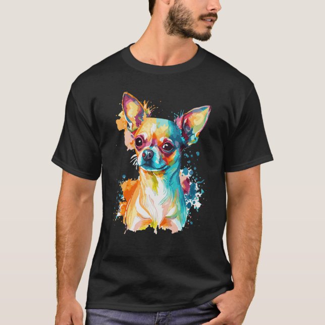 Watercolor Chihuahua Cute Colorful Pet Dog T-Shirt (Vorderseite)