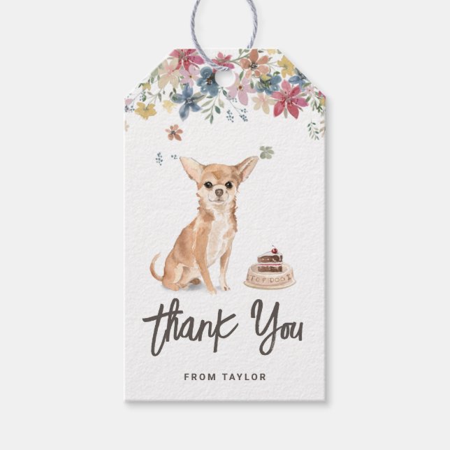 Watercolor Chihuahua Dog Birthday Party Danke Geschenkanhänger (Vorderseite)