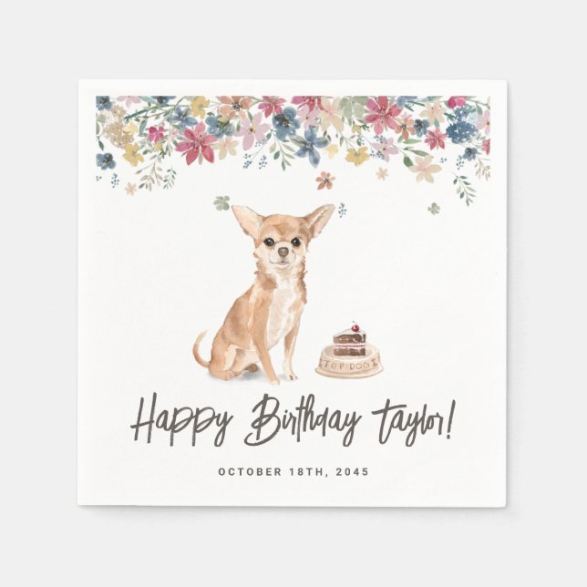 Watercolor Chihuahua Dog Birthday Party Danke Serviette (Vorderseite)