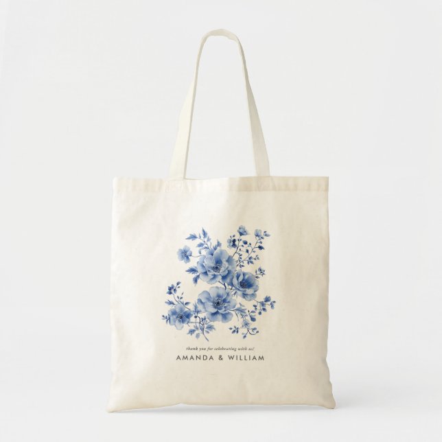 Watercolor Chinoiserie Floral Tote Bag Tragetasche (Vorne)