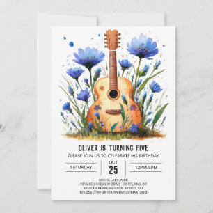Watercolor Chord Guitar Boy Birthday Einladung