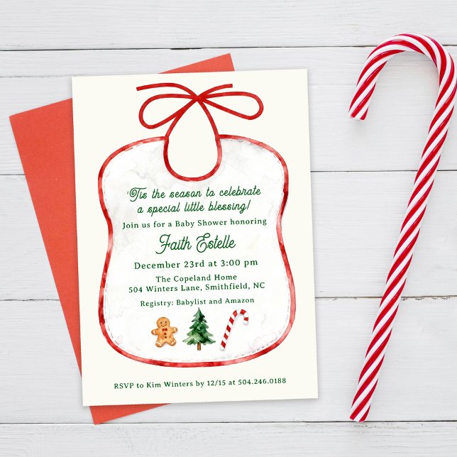 Watercolor Christmas Baby Shower Bib Invitation Einladung (Von Creator hochgeladen)