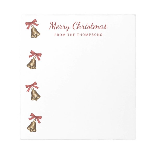 Watercolor Christmas Bells With Red Bows Notizblock (Vorderseite)