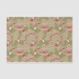 Watercolor Christmas Bird Pine Branches Holly Seidenpapier