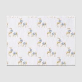 Watercolor Christmas Blue Bow Chinoiserie Reindeer Seidenpapier