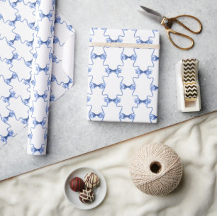 Watercolor Christmas Blue Bows Geschenkpapier