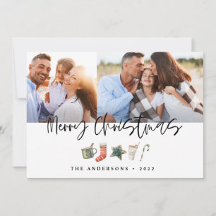 Watercolor Christmas cookie drinks candy cane Feiertagskarte