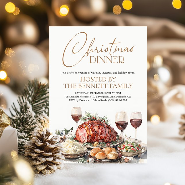 Watercolor Christmas Dinner Party Holiday Rustic Einladung (Von Creator hochgeladen)