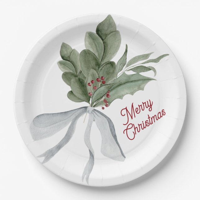 Watercolor Christmas Foliage Pappteller (Vorderseite)