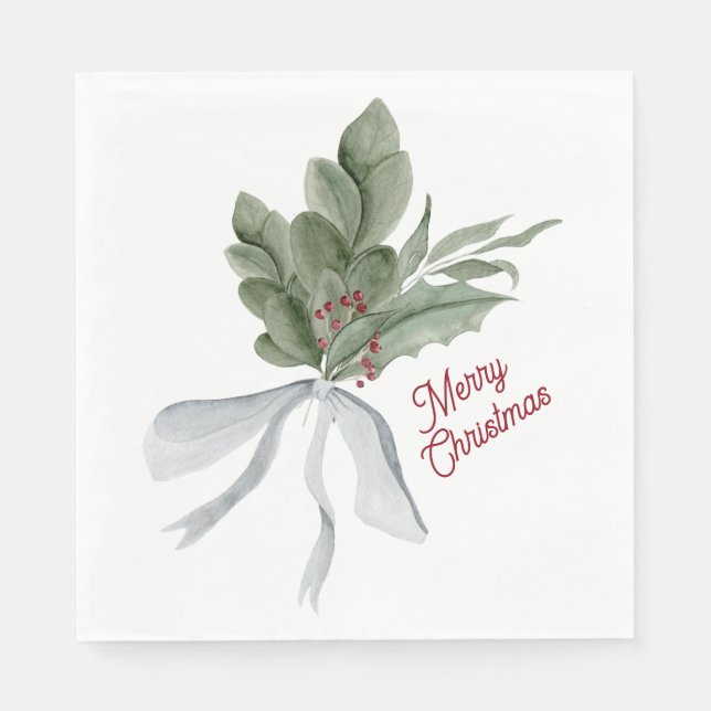 Watercolor Christmas Foliage Serviette (Vorderseite)