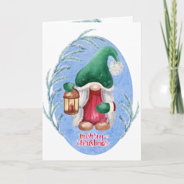 Watercolor Christmas Gnome Karte (Vorderseite)