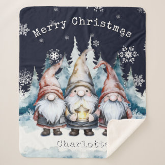 Watercolor Christmas Gnomes Personalized Sherpadecke